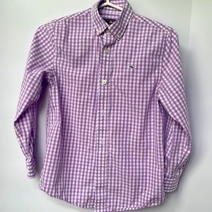 Vineyard Vines Boys Oxford Whale Button Up in Lilac Gingham Size 8-10 Small